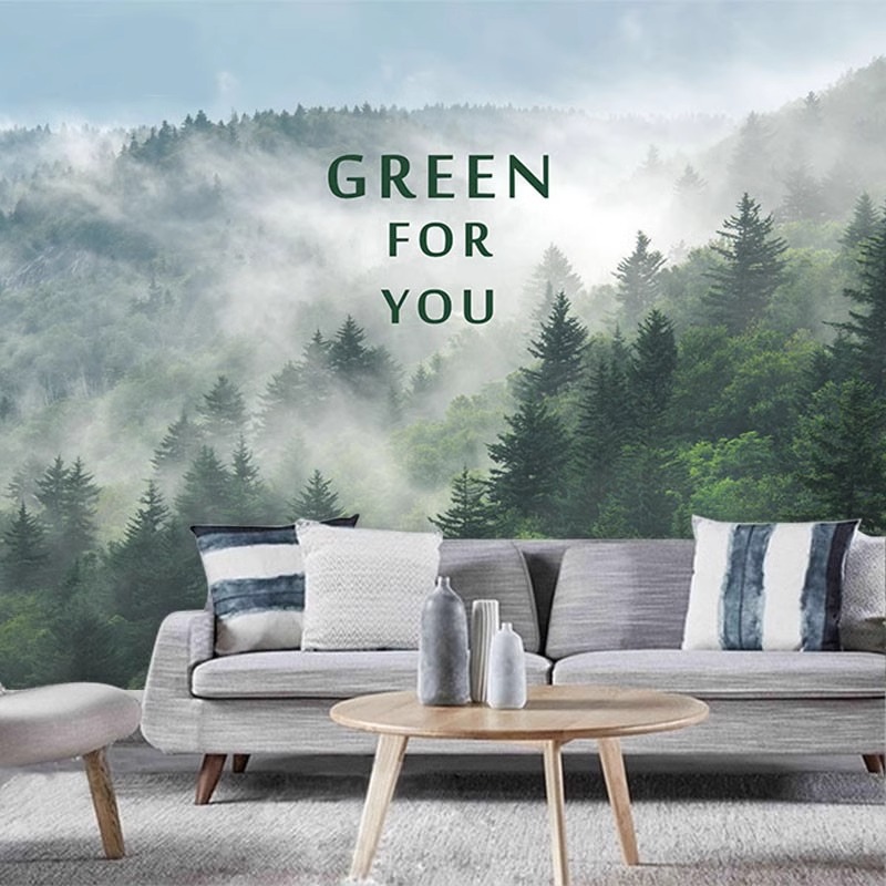 Home Improvement Background - Custom Mural Misty Forest Wallpaper Living
