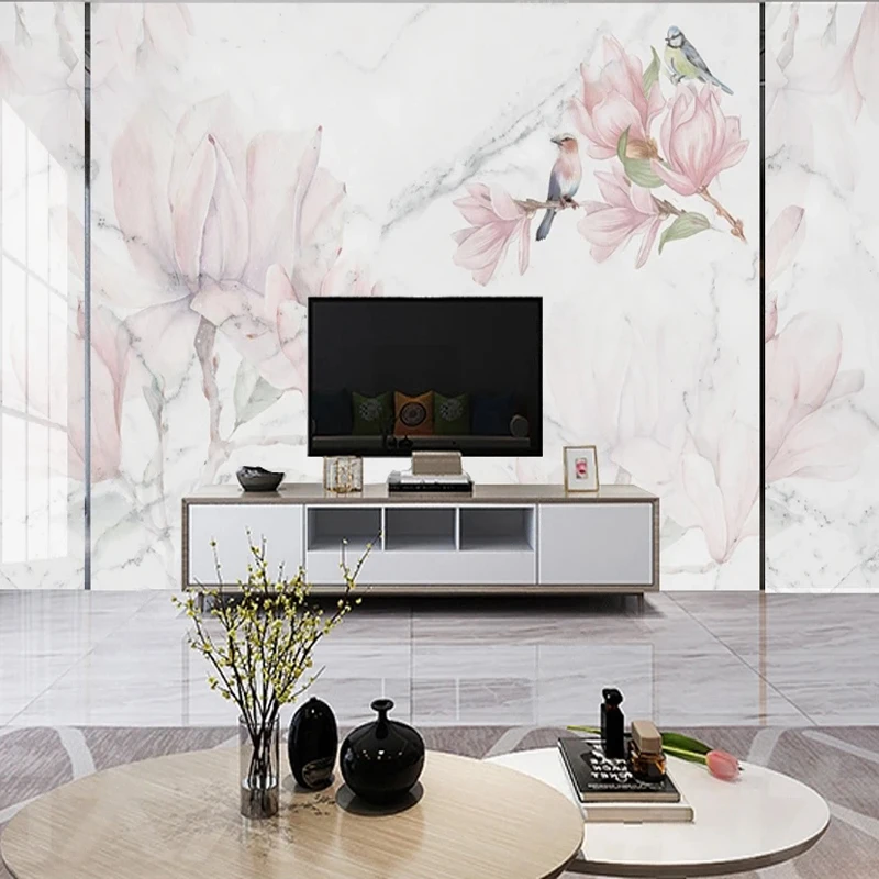 Home Improvement Background - Custom 3D Mural Pink Flowers Bird